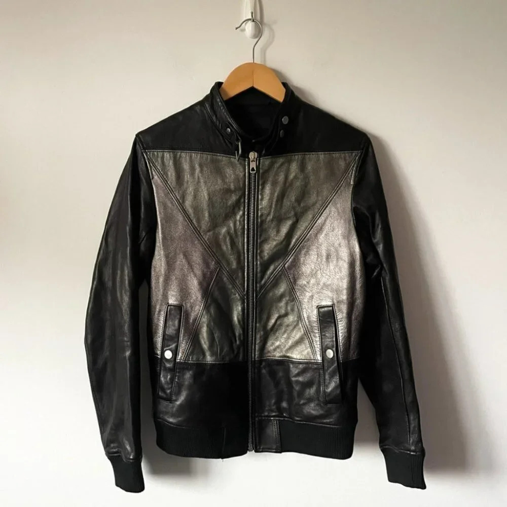 Diesel  Black Gold Men's Litriang 100% Lamb Leather Jacket Metallic Sz 46/Medium - Picture 4 of 8